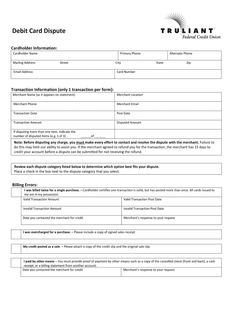 Debit Card Dispute Form DOCX