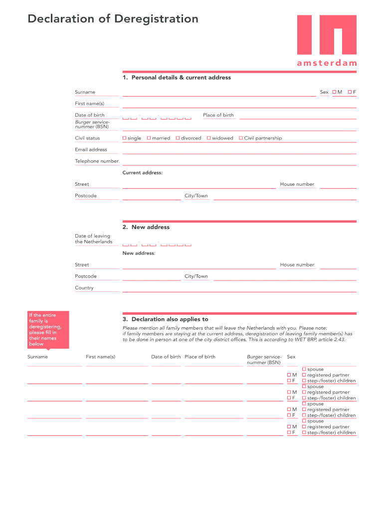 Declaration of Deregestration  Form