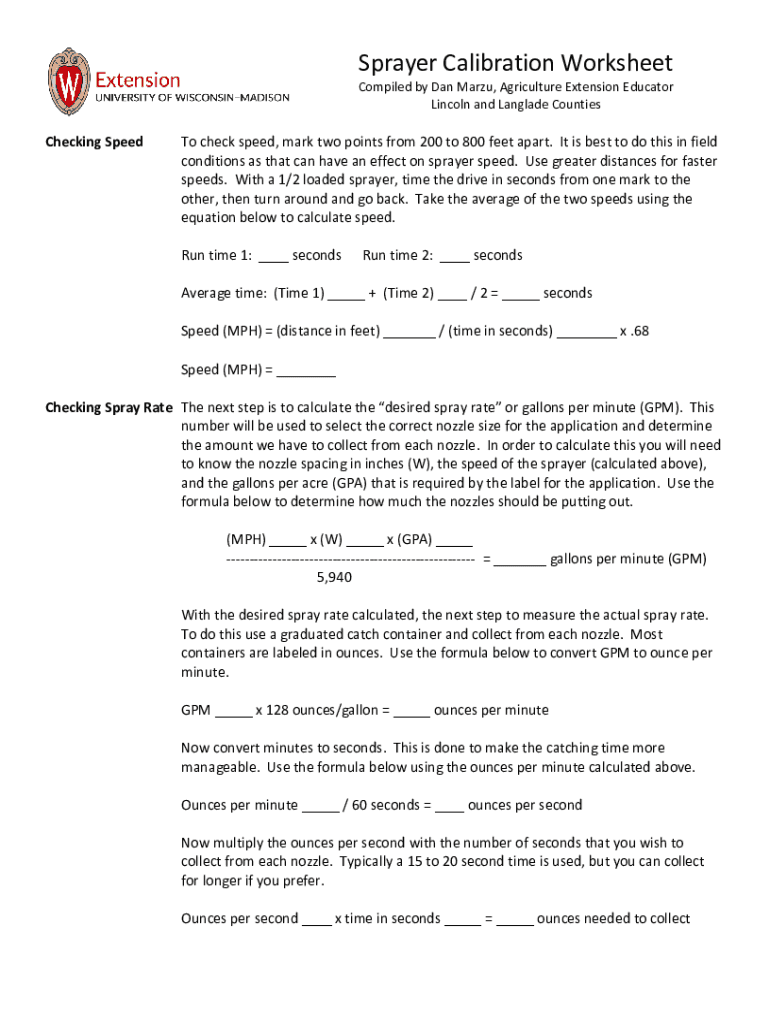 Sprayer Calibration Worksheet  Form