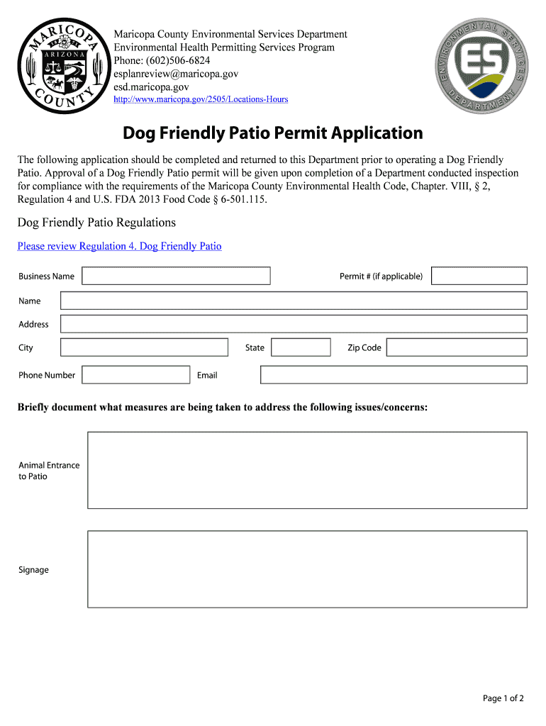  Dog Friendly Patio Permit Application Maricopa County, AZ 2011