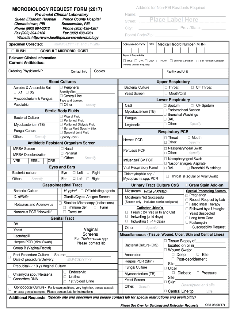  Microbiology Request Form Health PEIStaff Resource Centre 2017