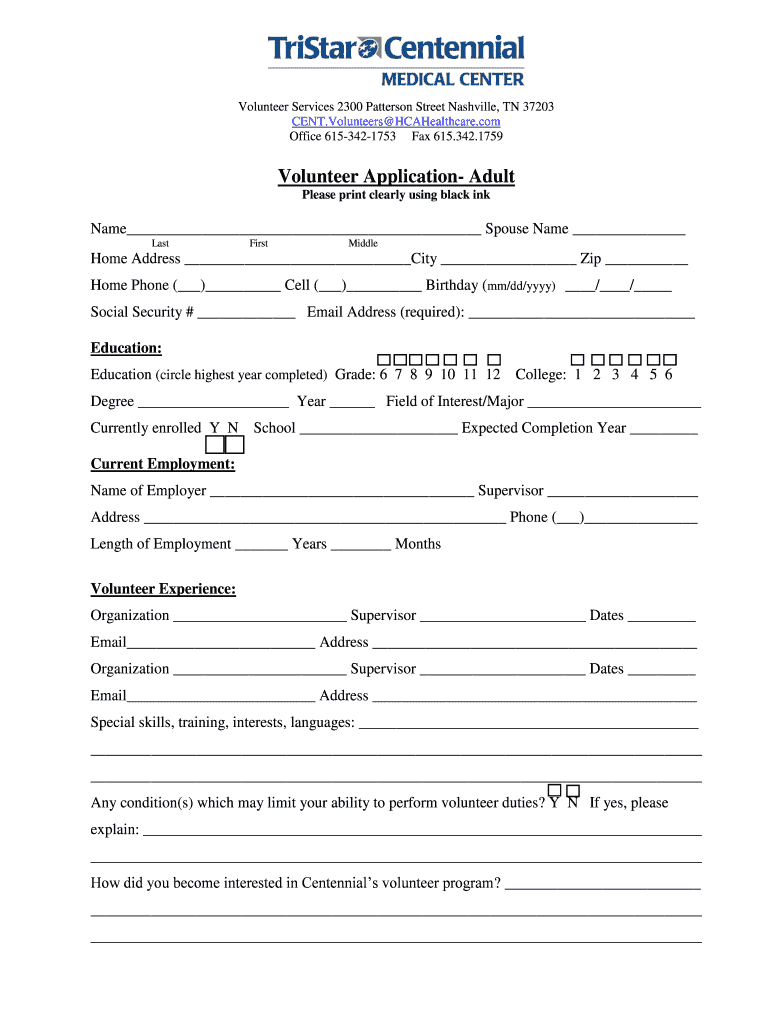Volunteer Application Adult  Form