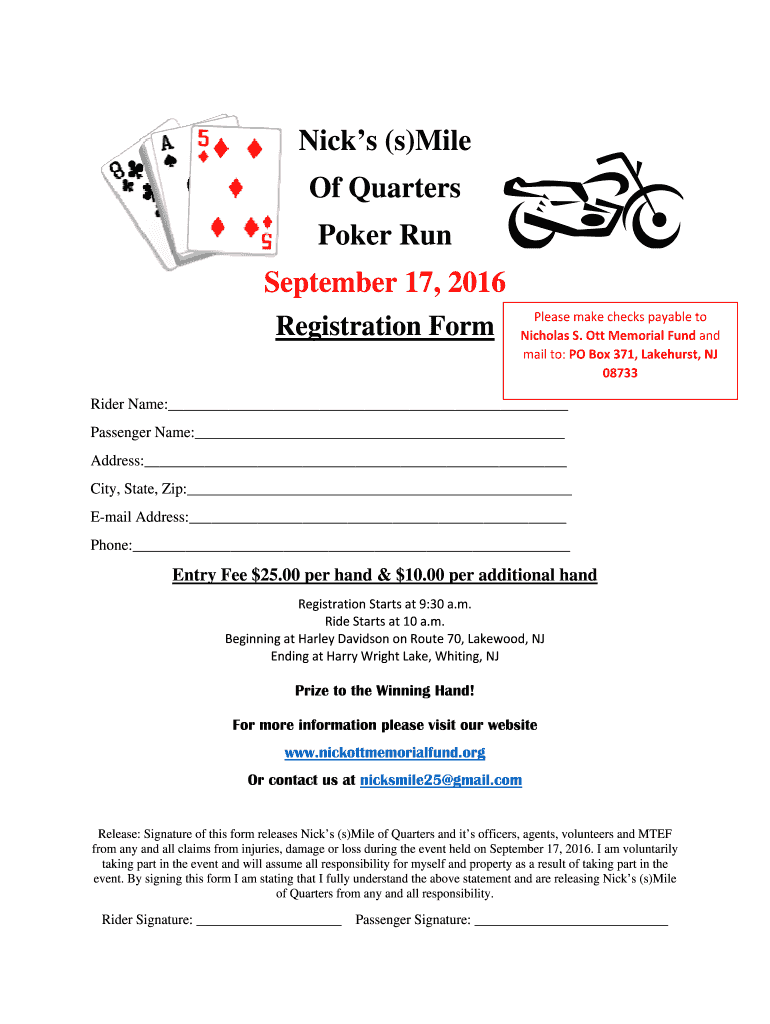  Poker Run Registration Form Template 2016-2024