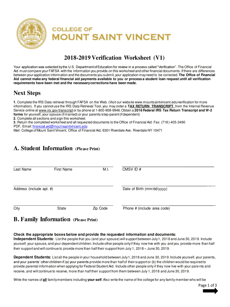  Verification Work Sheet V1 2018