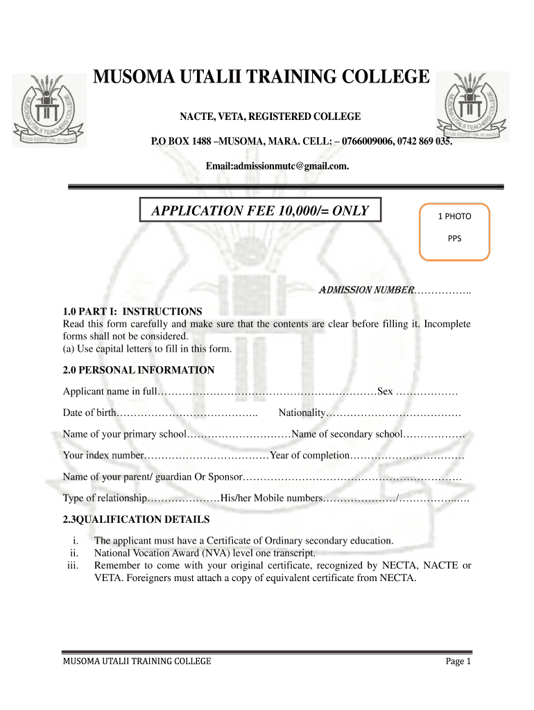 Musoma Utalii College Online Application  Form