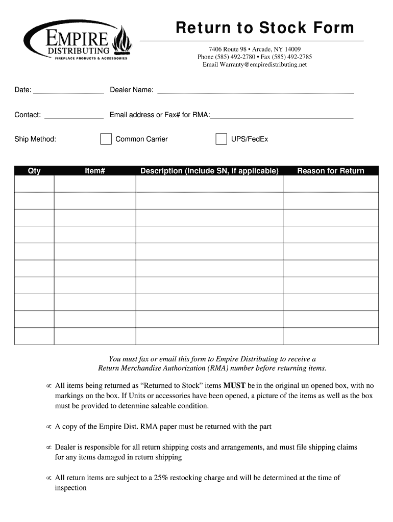 Stock Return Form