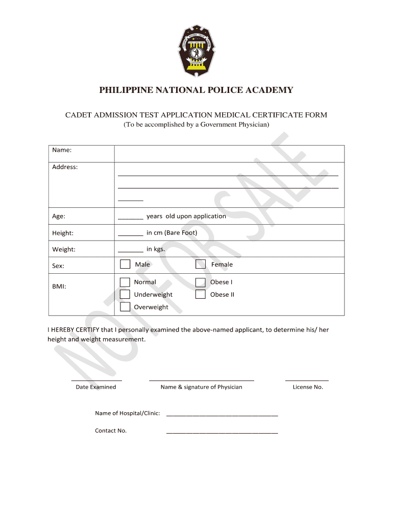 Pnpa Medical Certificate  Form