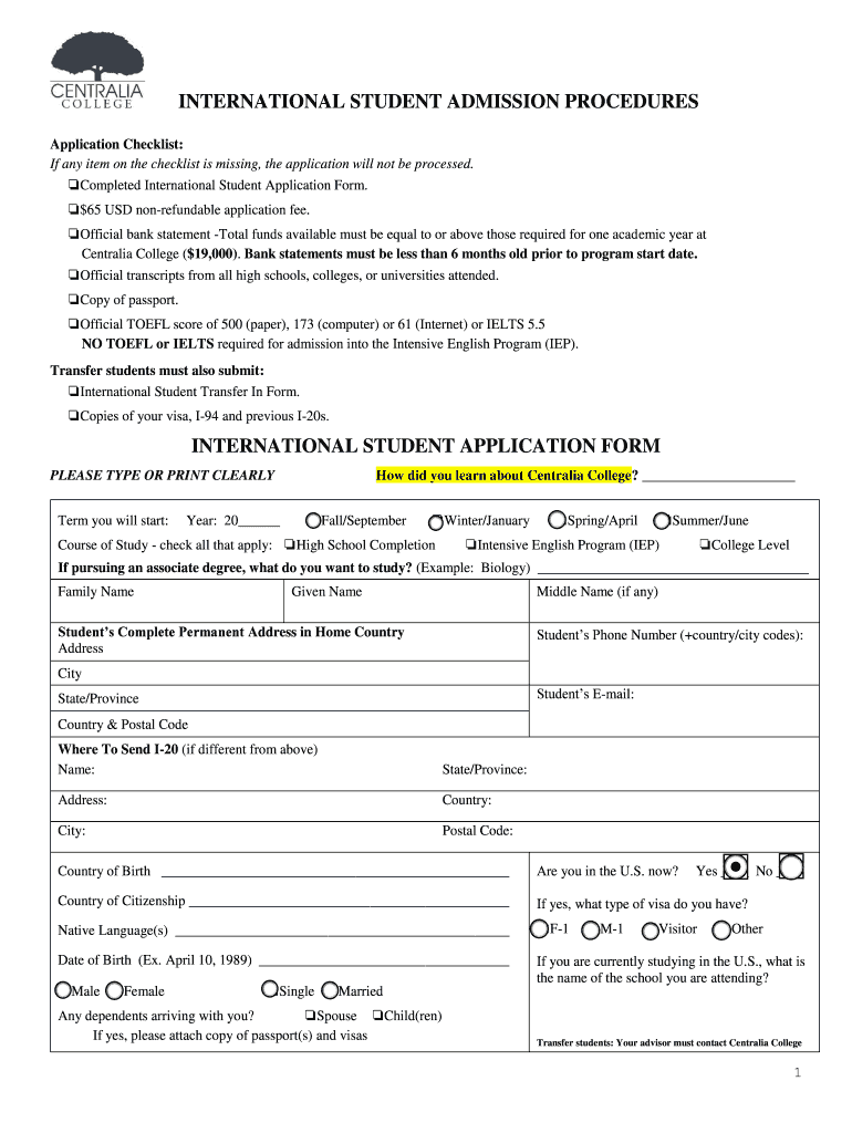 College International Student Form