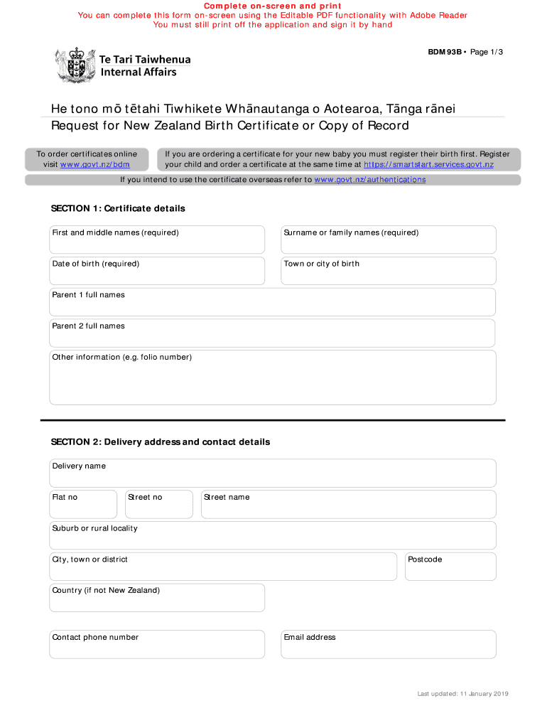 New Zealand Birth Certificate Application  Form