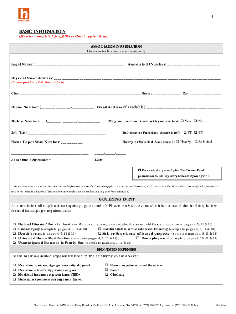  Homer Fund Application 2018