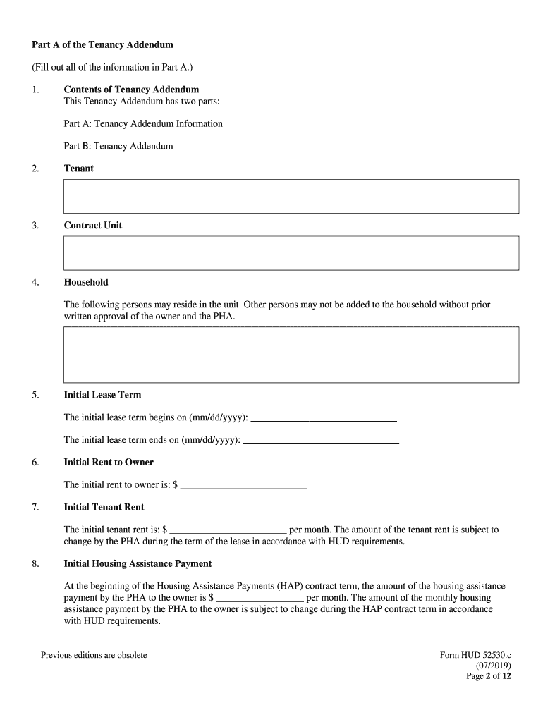  Tenancy Addendum Section 8 Project Based Voucher Program HUD 2019-2024