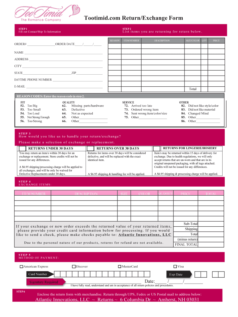 Tootimid Return Form DOC