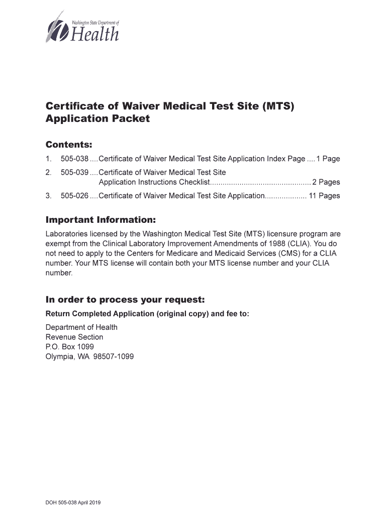  Certificate of Waiver Medical Test Site 2019
