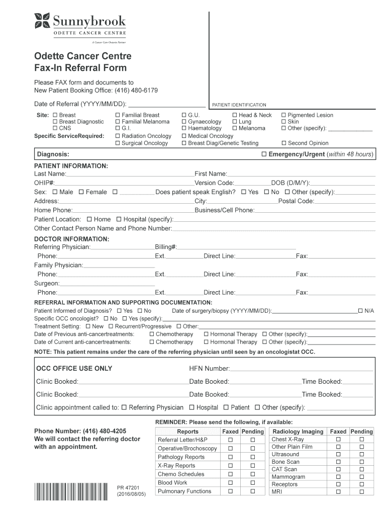 Odette Cancer Centre Referral  Form