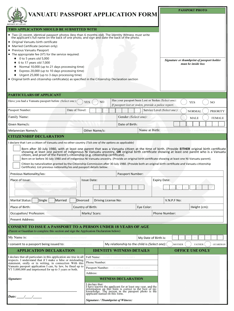 Vanuatu Passport Application Form