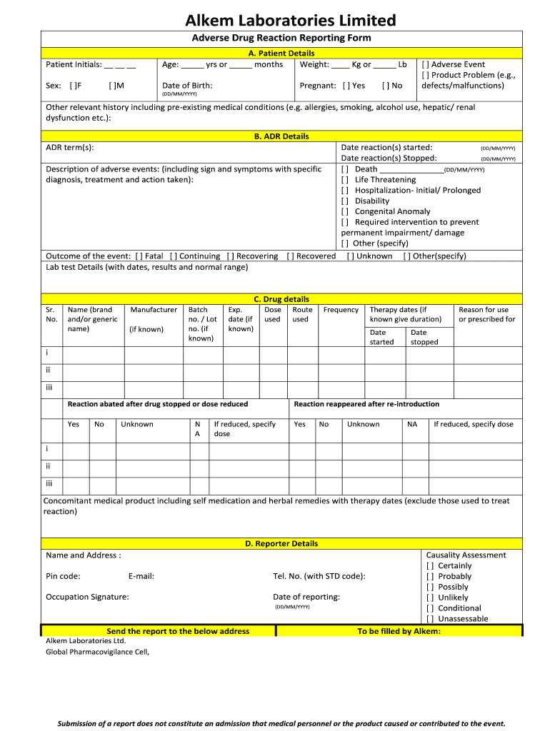 Adverse Event Reporting Form