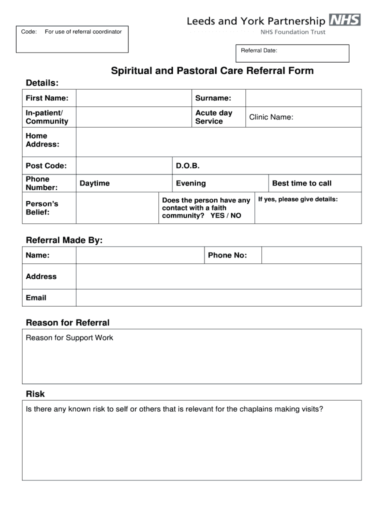 Spiritual and Pastoral Care Referral Form