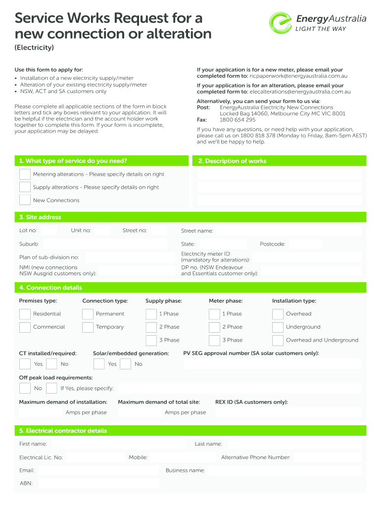 Energy Australia Service Works Request Form