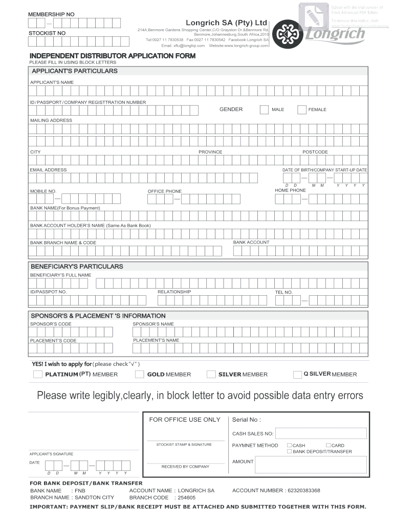 Longrich Registration Form