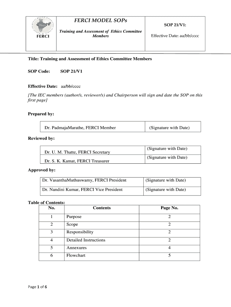 FERCI MODEL SOPs SOP 21V1  Form