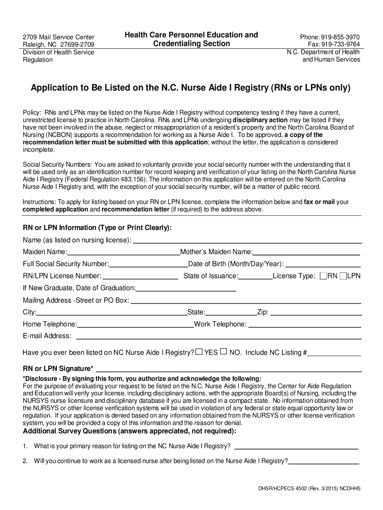 Get and Sign North Carolina Division of Health Service Regulation 2015-2022 Form