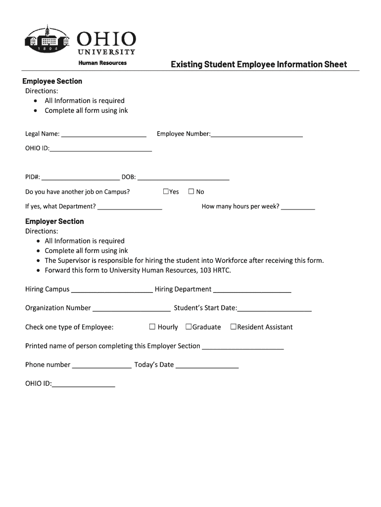 Existing Student Employee Information Sheet