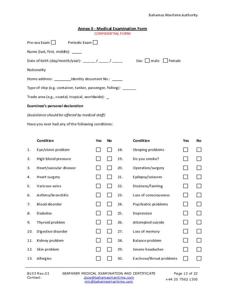  Bahamas Medical Certificate 2013-2024