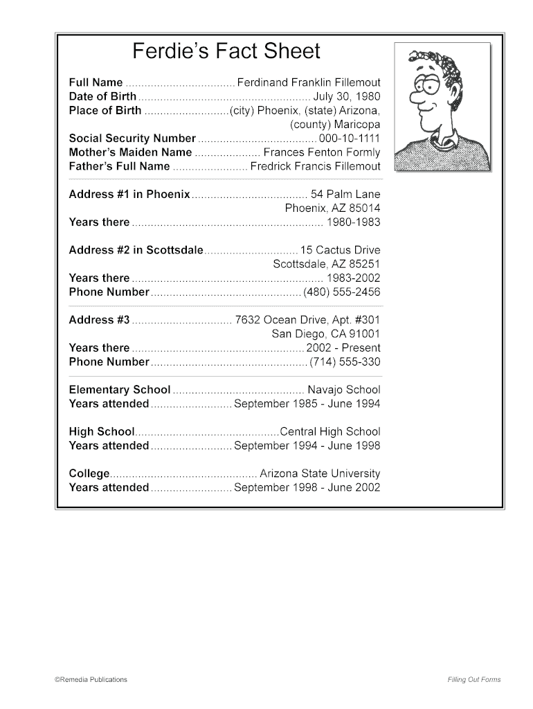 1 16 Ferdie&#039;s Fact Sheet Full Name Ferdinand  Form