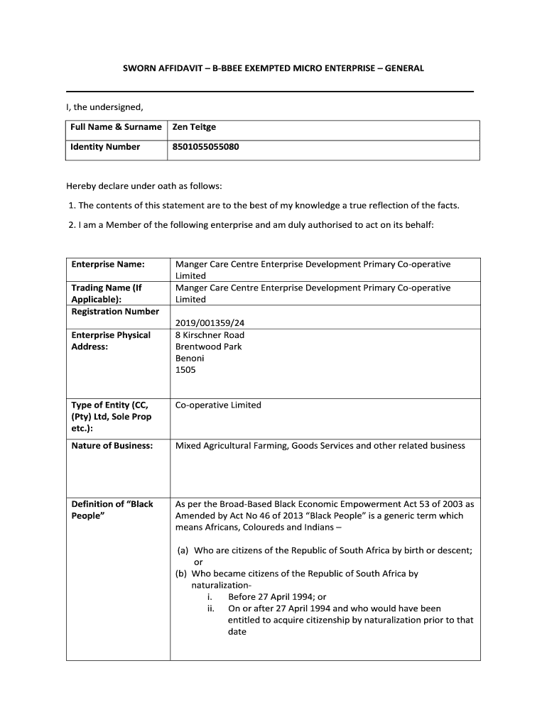 Sworn Affidavit Form Download