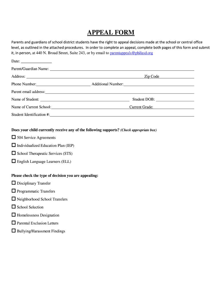 PROCEDURES for APPEAL PROCESS  Form