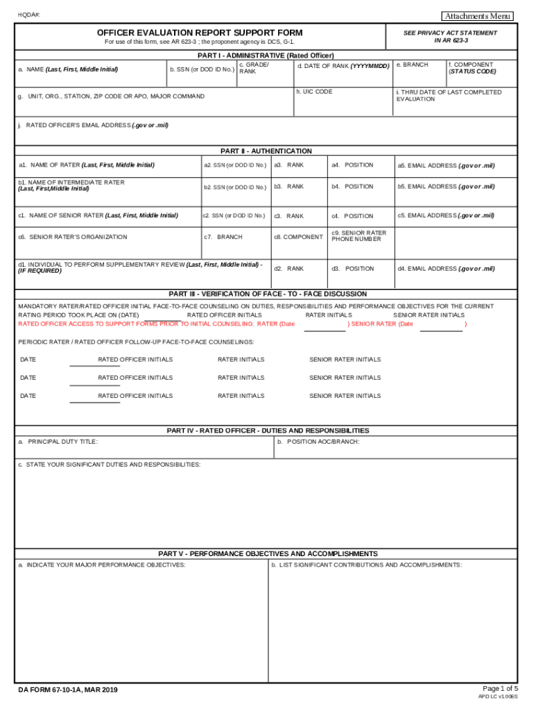  DA Form 67 10 1A, MAR OFFICER EVALUATION REPORT SUPPORT FORM 2019-2024