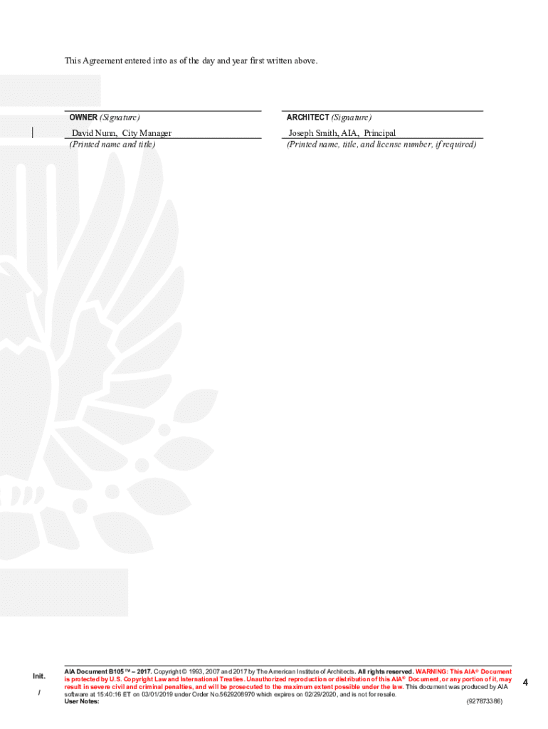 B105 Standard Short Form of Agreement between Owner and