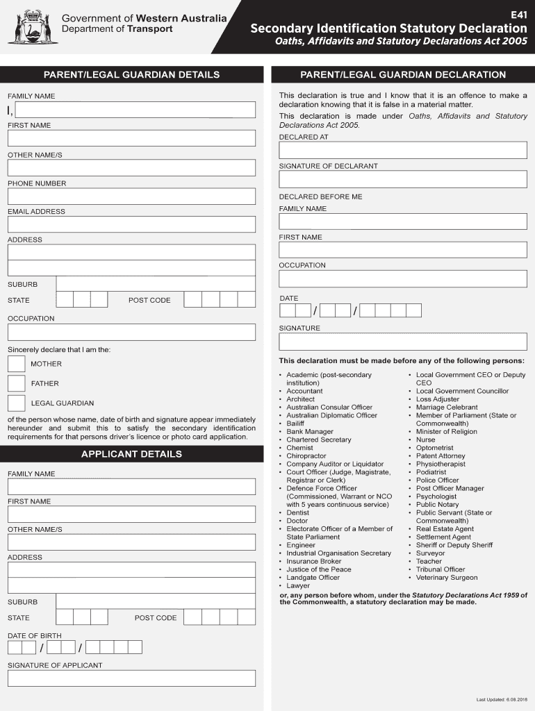  E41 Form 2018