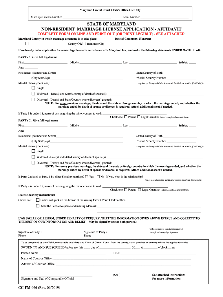  Non Resident Marriage License Application Affidavit Maryland Courts 2019