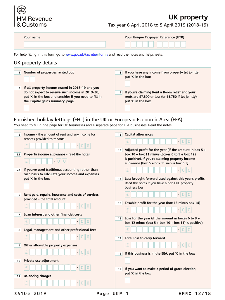  UK Property Use the SA105 Supplementary Pages When Filing a Tax Return for the Year Ended 5 April If You Are an Individual or a  2023