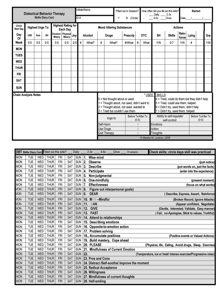 Dbt Worksheets PDF  Form