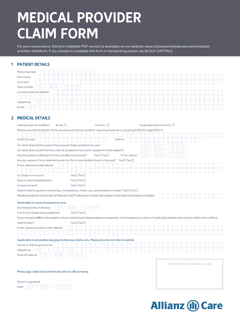 Medical Provider Claim Form Canadian Medical