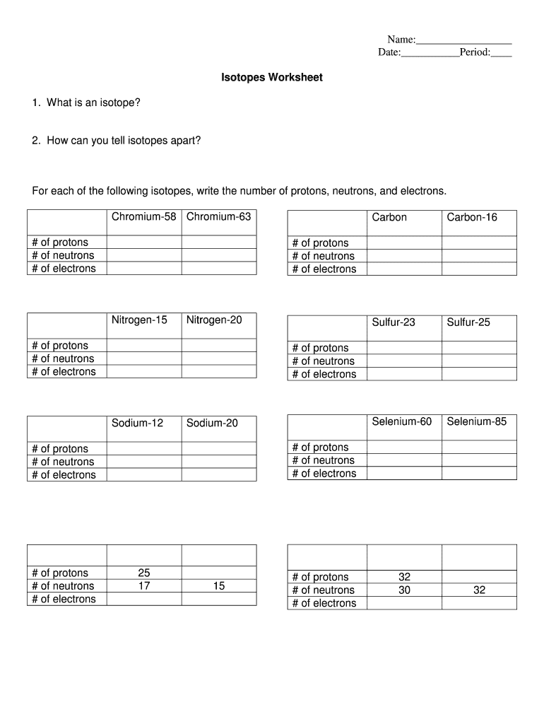 Isotope Practice Worksheet  Form