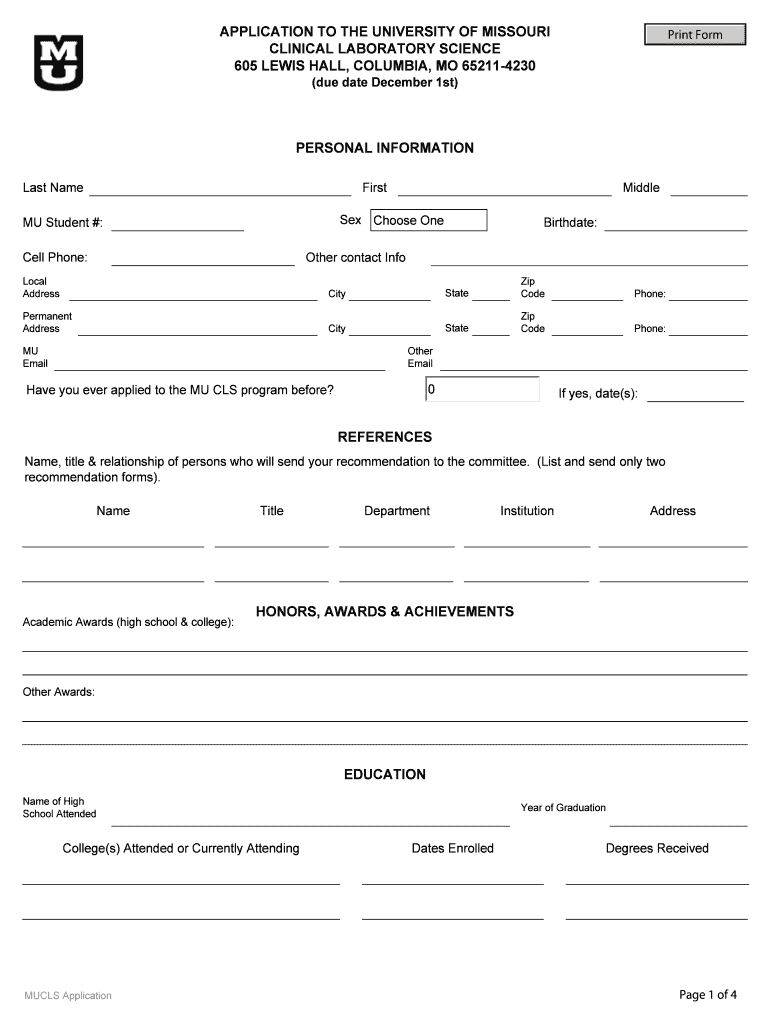 Application Nuclear Medicine MU School of Health Professions  Form