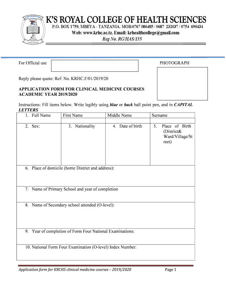 K&#039;s Royal College of Health Sciences  Form