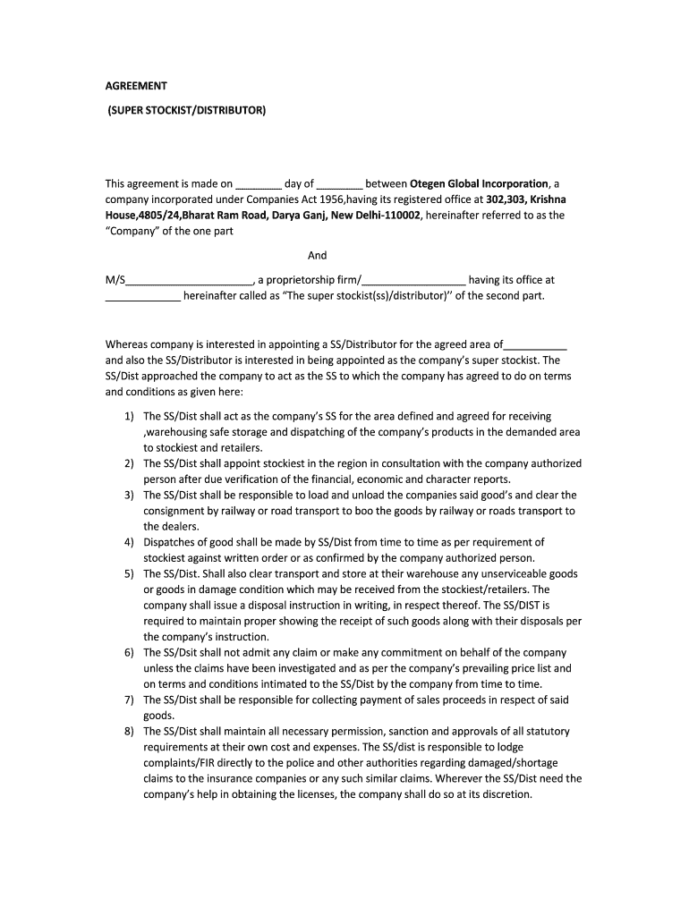 Super Stockist Agreement Draft  Form