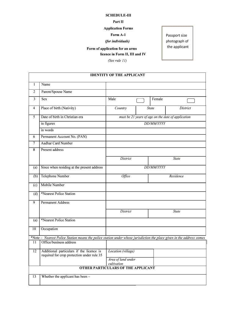 Form of Application for an Arms Licence in Form Ii Iii and Iv
