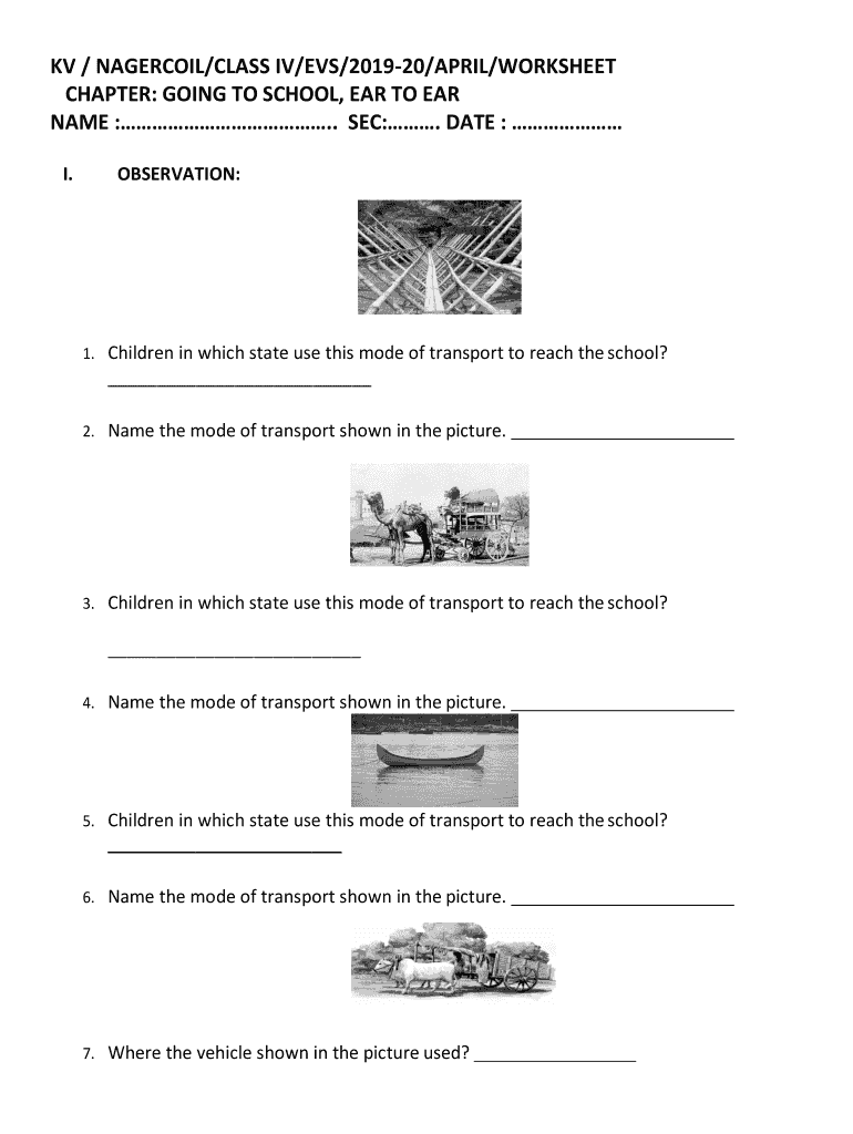 Going to School Worksheet PDF  Form