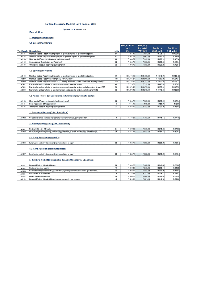 Sanlam Insurance Tariffs  Form