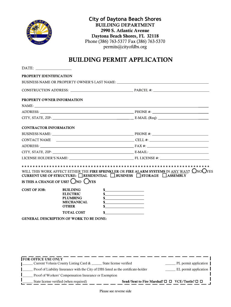 City of Daytona Beach Shores Building Permit Application  Form