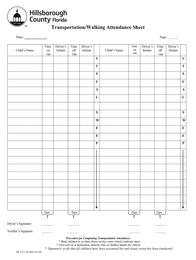  Transportation Attendance Sheet 2018-2024