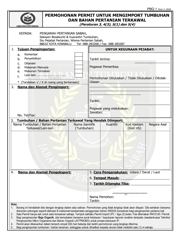 Permohonan Permit Untuk Mengimport Tumbuhan Dan Bahan  Form