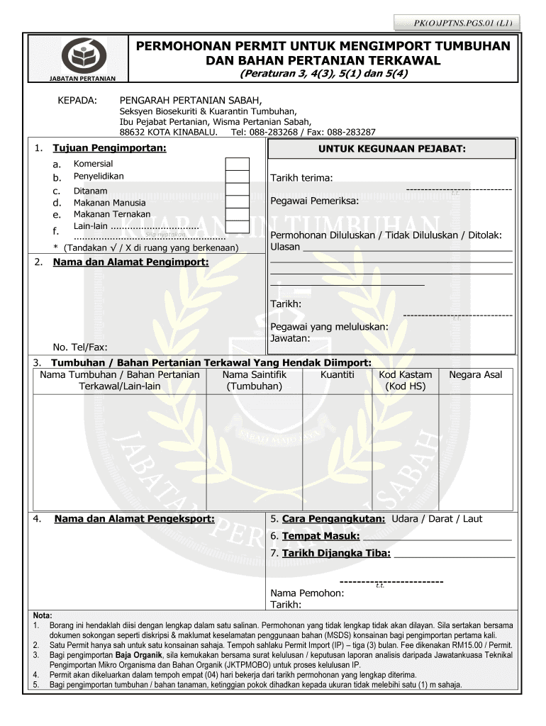 PERMOHONAN PERMIT UNTUK MENGIMPORT TUMBUHAN DAN  Form