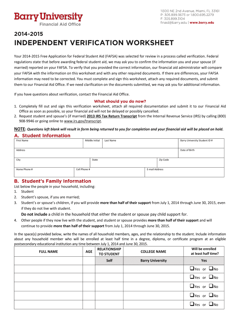 Get and Sign Verification Sheet Independent 2014-2022 Form
