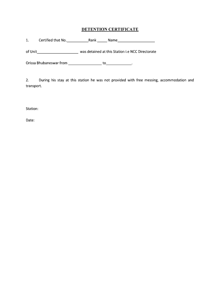 Detention Certificate Format